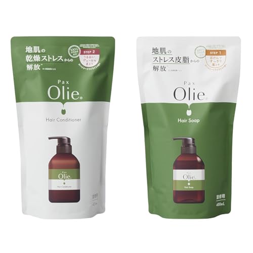 【セット買い】PAX Olie パックスオリー ヘアコンディショナー 詰替用 せっけんシャンプー用 トリートメント 無添加 敏感肌用 天然由来100% 太陽油脂 オーガニック + ヘアソープ 詰替用せっけんシャンプー 各400ml