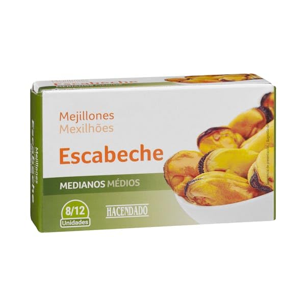 Spanische Miesmuscheln in Escabeche-Marinade (13-18 Stück) – 4er Vorratspack (4 x 111g) – Abtropfgewicht 276g Gesamt – Zarte Muscheln in würziger Essig-Öl-Sauce – Authentische Tapas-Spezialität
