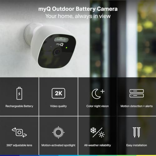 Image of Chamberlain myQ Outdoor Battery Camera | 2K Camera, Color Night Vision, Spotlight, Motion Alerts, Live View with Two-Way Talk, Wireless, Weather-Resistant, Outdoor, White