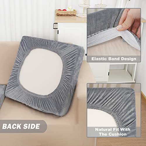 Naisi Sectional Couch Cover 4 Pieces Velvet Separate Couch Cushion Covers L Shape Soft Stretch Sofa Slipcovers With 2Pcs Pillowcases For Left/Right Chaise Sectional Couch(3 Seater+1 Chaise,Light Grey) #TOP3
