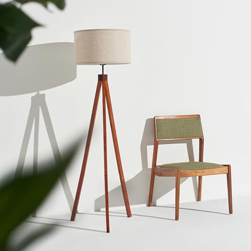 Brightech Eden Tripod Floor Lamp, Dimmable Standing Lamp with Solid Wood Legs for Bedroom Reading, Tall Tree Lamp for Offices, Modern LED Lamp for Living Rooms, Great Living Room Decor - Havana Brown - Thumbnail 2