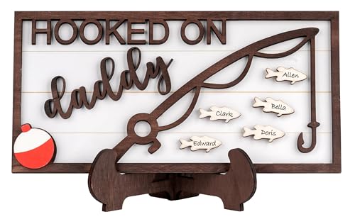Personalized Dad Fishing Gift Wood Sign with Stand