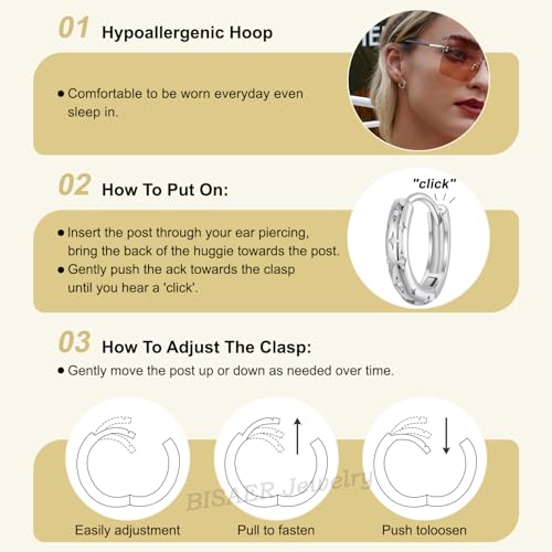 Image of BISAER Silver Huggie Hoop Earrings for Women, 925 Sterling Silver Post Star Small Hoop Earrings Hypoallergenic Lightweight Everyday Jewelry Gift Cute