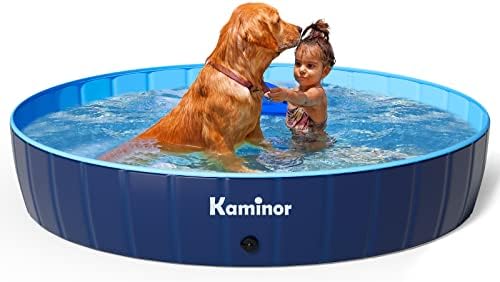 KAMINOR Anti-Collapse Dog Pet Bath Pool for Large Dogs, Size: 63“x 12‘’, Foldable Dog Bathing Stock Tank, Plastic Swimming Pool