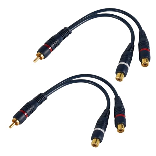 BTFO 2pcs Répartiteur RCA 1 Mâle 2 Femelles, 22cm Répartiteur RCA Y Câble Phono Rallonge Audio Vidéo Connecteur Adaptateur pour Caisson Basses Amplificateur Haut-Parleurs