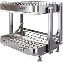 Over The Sink Dish Drying Rack - Adjustable Large 304 SS Foldable Dish Rack With Drain Board Utensil Cutting Board Holders2 Layer 42x35cm