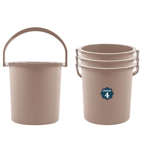 Image of Kuber Industries 4 Pcs Plastic 25 Ltr Bucket for Bathroom | Sturdy and Easy Grip Handle | Big Bucket for Bathing | Magnite 25 | Beige