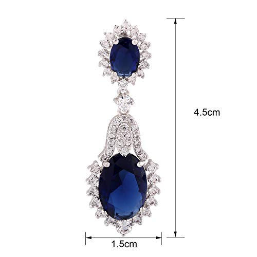 Gulicx Vintage Design Long Luxury Oval Cz Stone Silver Tone Blue -Sapphire Color Drop Earrings #TOP1