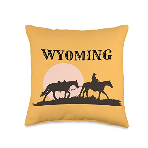 Wyoming Sunset cowboy on horseback silhouette Throw Pillow