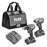 FLEX 24V Brushless Cordless 2-Tool Compact Combo Kit: 1/2-Inch 2-Speed Drill Driver and 1/4-Inch Hex Impact Driver with (2) 2.5Ah Lithium Batteries and 160W Fast Charger - FXM205-2A