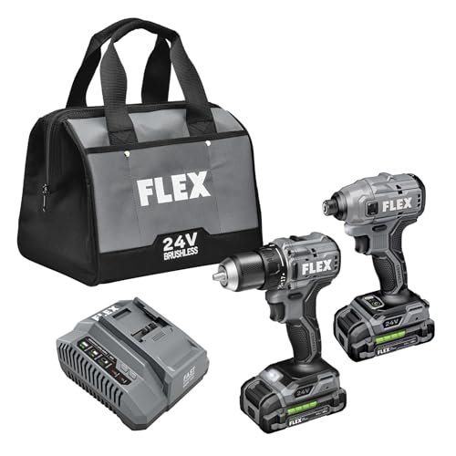 Image of FLEX 24V Brushless Cordless 2-Tool Compact Combo Kit: 1/2-Inch 2-Speed Drill Driver and 1/4-Inch Hex Impact Driver with (2) 2.5Ah Lithium Batteries and 160W Fast Charger - FXM205-2A