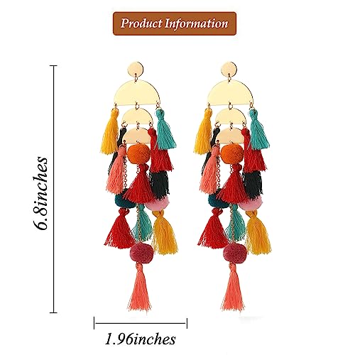 Colorful Tassel Earrings For Women Boho Beaded Statement Earrings For Women Summer Beach Jewelry For Vocation #TOP6