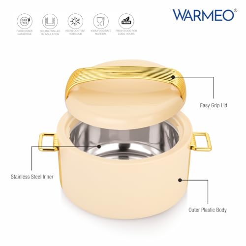 Image of WARMEO Majestic Inner Stainless Steel Casserole 1200ml Ivory | PU Insulated | BPA Free | Food Grade | Easy to Carry | Easy to Store | Chapati | Roti | Curd Maker