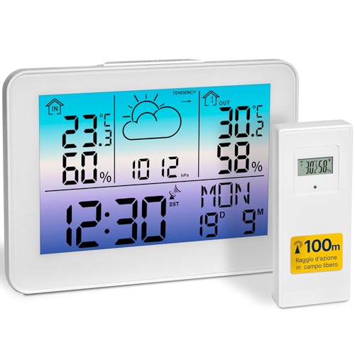 TFA Dostmann Funk Wetterstation mit Außensensor Meteo Sky, 35.1175, bunte Hintergrundbeleuchtung, Thermometer/Luftfeuchtigkeit innen außen, Wettervorhersage mit Symbolen, digital, weiß