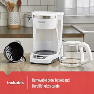 BLACKDECKER 12 Cup Digital Coffee Maker CM1160W Programmable Washable Basket Filter Sneak A Cup Auto Brew Water Window Keep Hot Plate White
