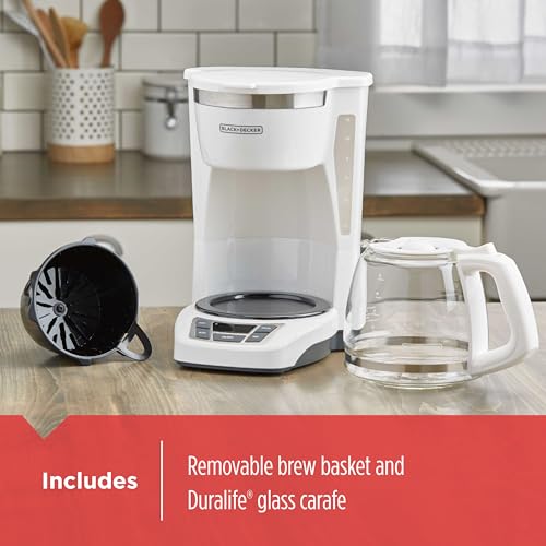 BLACKDECKER-12-Cup-Digital-Coffee-Maker-CM1160W-Programmable-Washable-Basket-Filter-Sneak-A-Cup-Auto-Brew-Water-Window-Keep-Hot-Plate-White BLACKDECKER 12 Cup Digital Coffee Maker CM1160W Programmable Washable Basket Filter Sneak A Cup Auto Brew Water Window Keep Hot Plate White