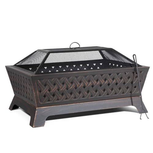 Dellonda 35 Rectangular Outdoor Fire Pit, Antique Bronze Effect - DG44