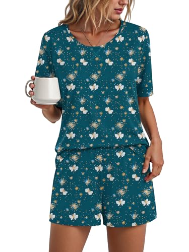 Image of Findsweet Pajama Set for Women 2 Piece Lounge Set Soft Sleepwear Summer Casual Short Pjs Sets with Pockets M-3XL