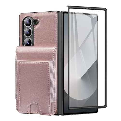 Étui Samsung Galaxy Z Fold 4 or rose en cuir avec protège-écran