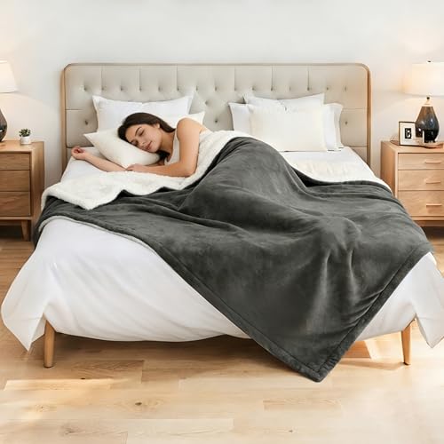Manta térmica eléctrica130x160cm, 9 niveles de calor y temporizador de 9 horas, franela de algodón, protección contra sobrecalentamiento, lavable a máquina, apta para cama, sofá, gris hierro