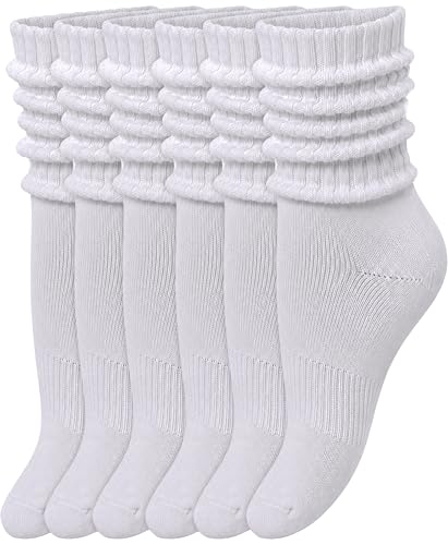 Image of Winterlace Womens Slouch Socks, 6 Pairs Cotton Scrunch Ribbed Crew Socks Soft Retro 80s Slouchy Calf Boot Sock