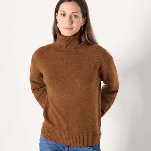 Image of Amazon Essentials Women's Relaxed-Fit Cotton Blend Turtleneck Pullover Sweater with Dropped Shoulders, Rib Trim