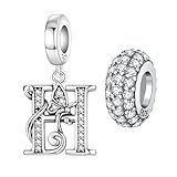 PANPOKI Paquete de 2 dijes de plata de ley 925 con diseño de mariposa para pulseras y collares, colgantes con inicial del alfabeto, cuentas espaciadoras redondas, circonita cúbica, regalo para mujer