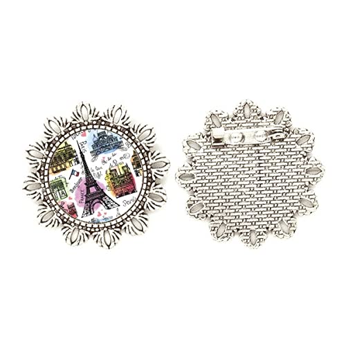 Broche de plata de flor de la Torre Eiffel de Building France para chaquetas y vestidos, mediano