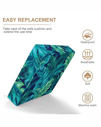 Yinshifu Patio Cushion Covers 2 Pack Outdoor Deep Seat Patio Chair Cushion Cover Water Resistant Patio Cushion Slipcover Replacement 25X25X4 Inches (Tropical Leaves 1) #TOP4