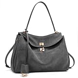 Suede Leather Tote Bag for Women: Fashion Shoulder Handbag Ladies Top-handle Satchel Purse for Ladies (Grey Large)