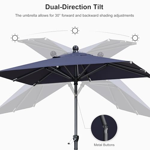 Image of PURPLE LEAF Patio Market Umbrella 10' x 6.5' Rectangle Dual Tilt Navy Blue
