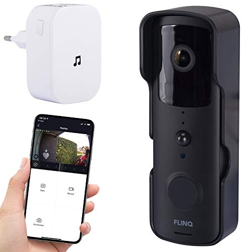 FlinQ Smart WLAN deurbel met camera en intercom - Full HD 1920x1080 - draadloos via WLAN 2.4G - P52 waterdicht - met bewegingsmelder en LED-nachtlampje
