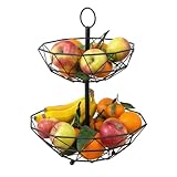 LOLAhome - Frutero geométrico moderno de 2 alturas en metal negro de Ø29, practicidad y un toque actual en tu mesa.