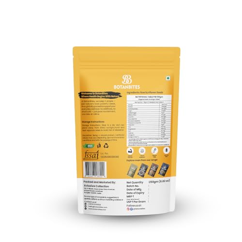 Image of BOTANBITES Sunflower Seeds 250g | Protein-Rich, High in Fibre & Low Carb | Antioxidant-Rich Snack | Omega-6, Zinc, Iron & Vitamin E for Fat Loss