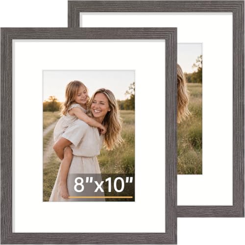 Vittanly 8x10 Picture Frame, Solid Wood Frame with Mat, Dark Grey, 2 Pack