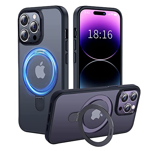 UCHUANG for iPhone 14 Pro Max Case with Magnetic Invisible Stand Cover Shockproof and Anti-Yellow Slim Thin Translucent Matte Protective Magsafe Case for Apple iPhone 14 Pro Max 6.7 inch - Black