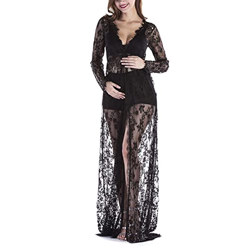 Robe longue de maternité de qualité en dentelle fine NIDONE pour shooting photo
