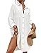Bsubseach Sommer Strandkeid für Frauen Button Down Strand Shirt Kleid Badeanzug Cover Up V-Ausschnitt Strandponcho Bademode Resort Wear Weiß XL