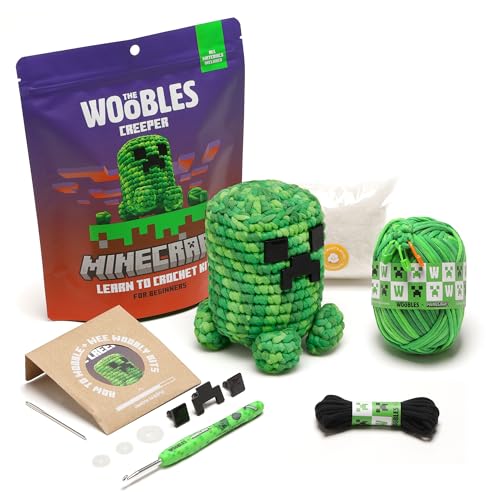 Image of The Woobles Minecraft Crochet Kit - Beginner Crochet Kit for Adults, Easy Knitting Kit with Woobles Yarn, DIY Crafts, Crochet Animals, Minecrafts, Gift for Gamers & Crafters (Creeper)