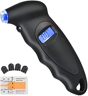 URAQT Tyre Pressure Gauge, 4 Ranges Digital Inflator Tyre with Tyre Tread Depth Gauge and 4 Pcs Valve Caps, Backlight LCD Display 150 PSI ABS Non-Slip Grip for Car, Truck, Bicycle, Motorcycles