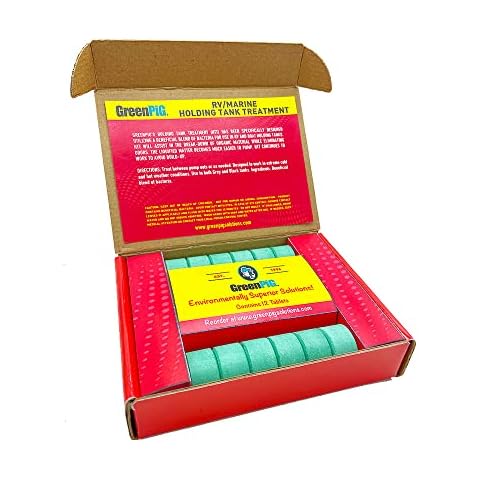 GREEN PIG Motorhome Accessories Must Have - Commercial Strength RV and Marine Holding Tank Treatment, Breaks Down Waste, 12 Dissolvable Tablets (65C) Cover