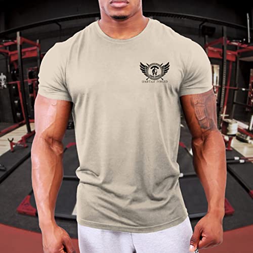 GYMTIER Spartan Forged - Short Sword - T-shirt de gymnastique pour hommes, entraînement de musculation, vêtements de levage, sable, M – vue 2