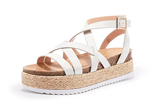 Laicigo Women's Casual Espadrilles Rubber Sole Flatform Studded Wedge Buckle Ankle Strap Open Toe Sandals #TOP27