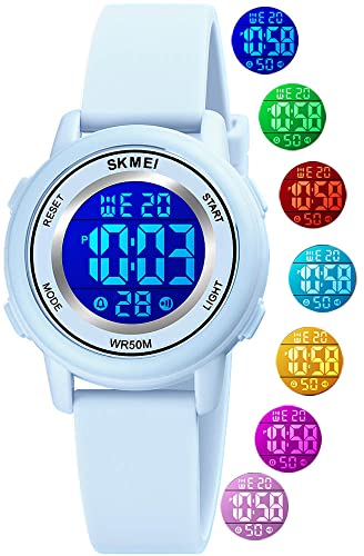 Gosasa Womens Digital Sport Watches with 7 Color LED Backlight 50M Waterproof Alarm Stopwatch Watch for Kids and Womens3
