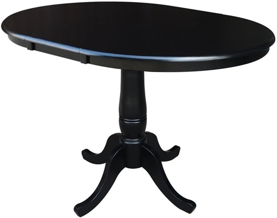 International Concepts 36-Inch Round Top Pedestal Table with 12-Inch Leaf, 30-Inch Standard Table Height, Black