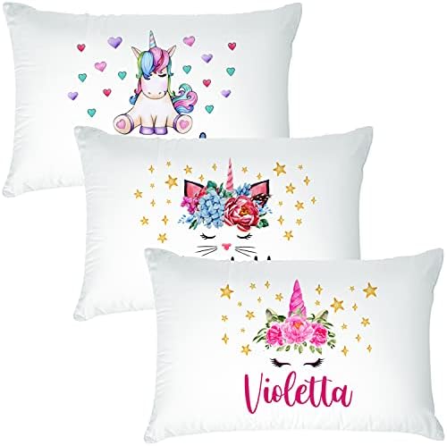 Personalized Toddler/Baby Bed Pillowcase w/Name 20"x26" - Customized Unicorn/Cat Pillow Case/Cover for Boy Girl Kids - Custom Travel/Bedding/Crib/Nursery/Infant Organic Cotton Pillowcases Sleeping C1