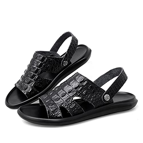 Leather Sandals Men Cowhide Slippers Anti-skid Beach Shoes Black Sandals Sneakers