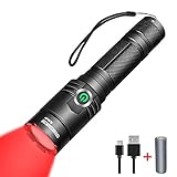 High Power Red LED Flashlight, COSMOING 300 Yards Rechargeable Red Flashlight IP65 Waterproof Red Light Torch For Astronomy,Night Observation,Hunting, Caving, Tactical Signals(18650 Battery Included)