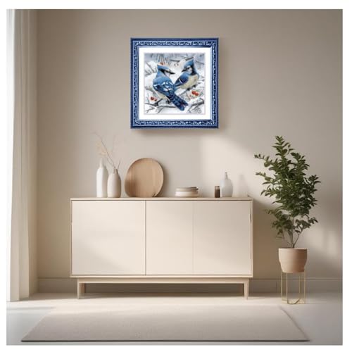 Image of RIOLIS - Blue Jays 1925, Cross Stitch Kits 7 inchx7, Cross Stitch Kits for Beginners & Advanced, Crossstitching Kits Adult, Counted Stitching Kits, Embroidery Kit