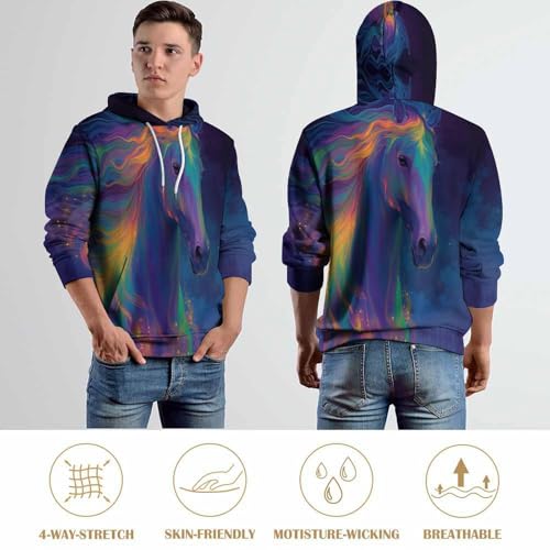 Sweat-shirt à manches longues cool pull à capuche cheval néon homme